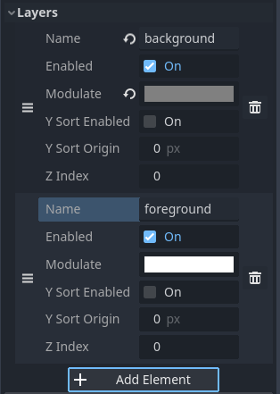 Creating layers in a TileMap node (example with "background" and "foreground")