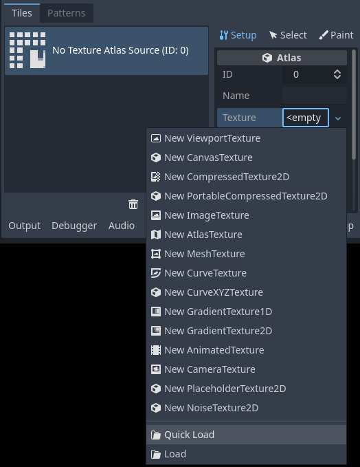 Loading a tilesheet image in the newly created TileSet atlas