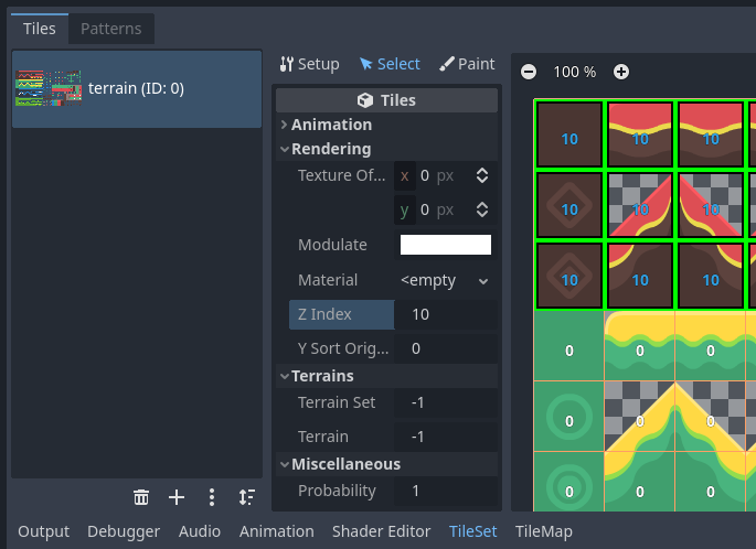 Selecting multiple tiles using the Select mode, then applying properties